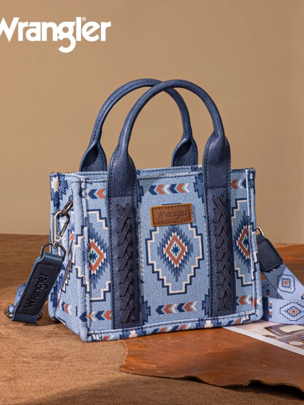 Wrangler Aztec Print Braided Detail Tote Bag Jean